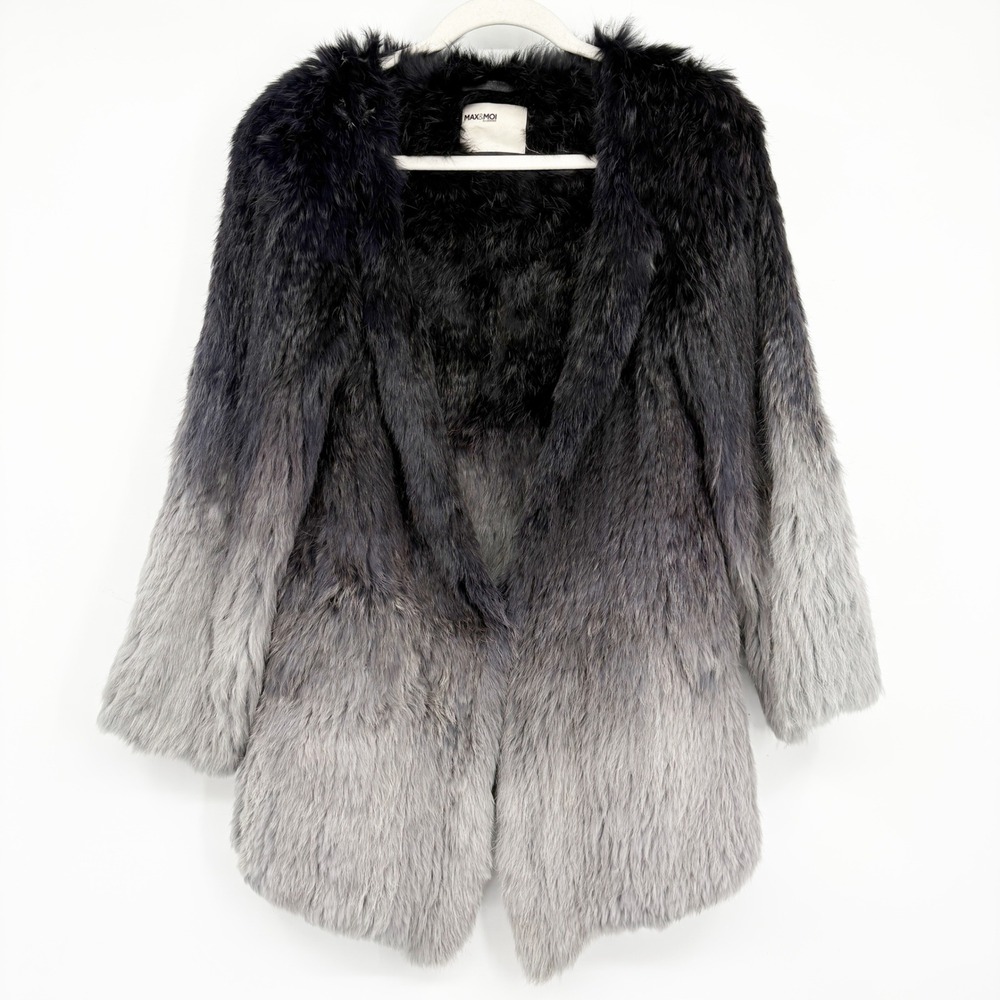 Max & Moi Womens Ombre Black Grey Mob Wife‎ Luxury 100% Rabbit Fur Coat Size 38